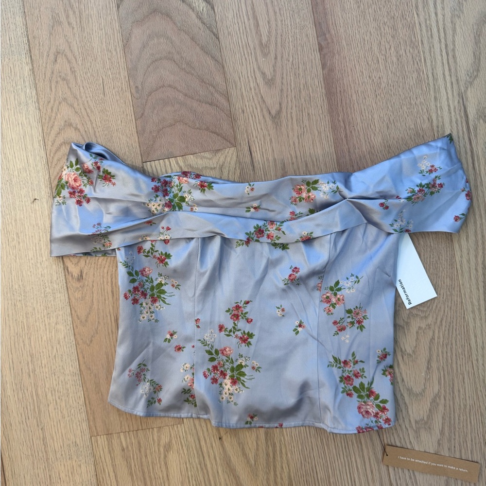 Reformation Purple Bustier Off-the-Shoulder Blouse